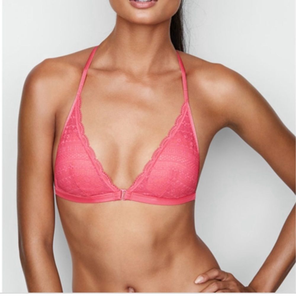 Victoria's Secret Bralette Bra Lace Racerback Front Close Unlined Wireless Xs